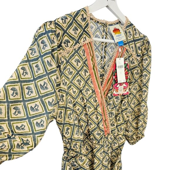 Farm Rio x Anthropologie V-Neck Wide Leg Mushroom Print Jumpsuit Size S, NWT - Picture 9 of 11